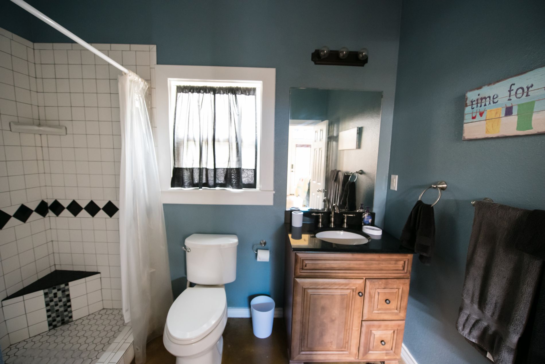 Full bathroom in pool house. Includes on-demand hot water heater