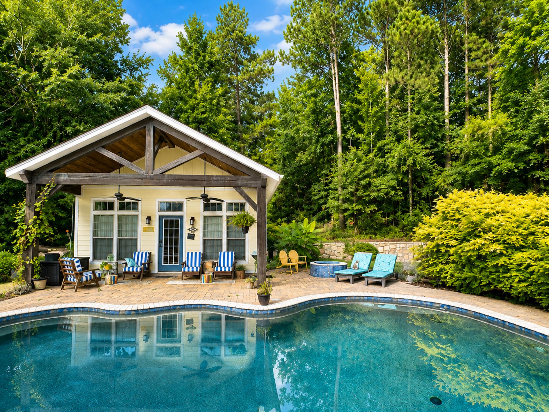 Large saltwater pool, fire pit for entertaining and resort-styled living