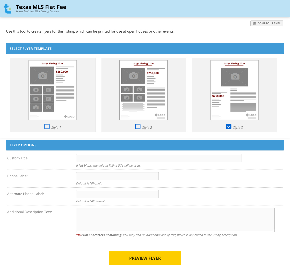texas flat fee mls flyer creator